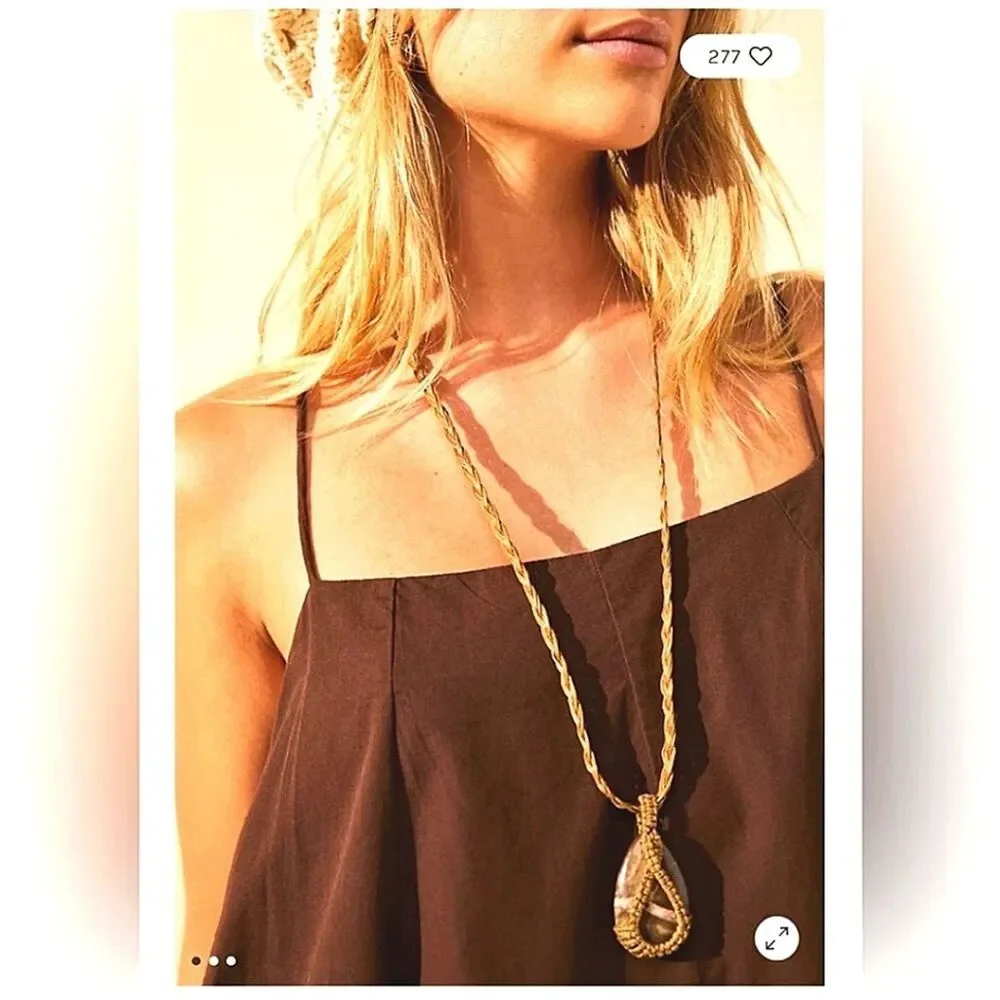 FREE PEOPLE Genuine Stone Pendant Boho Necklace-NWT $68 - Picture 2 of 5